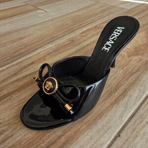 Versace Opera Bow Black Patent Leather Mules Eur. 36